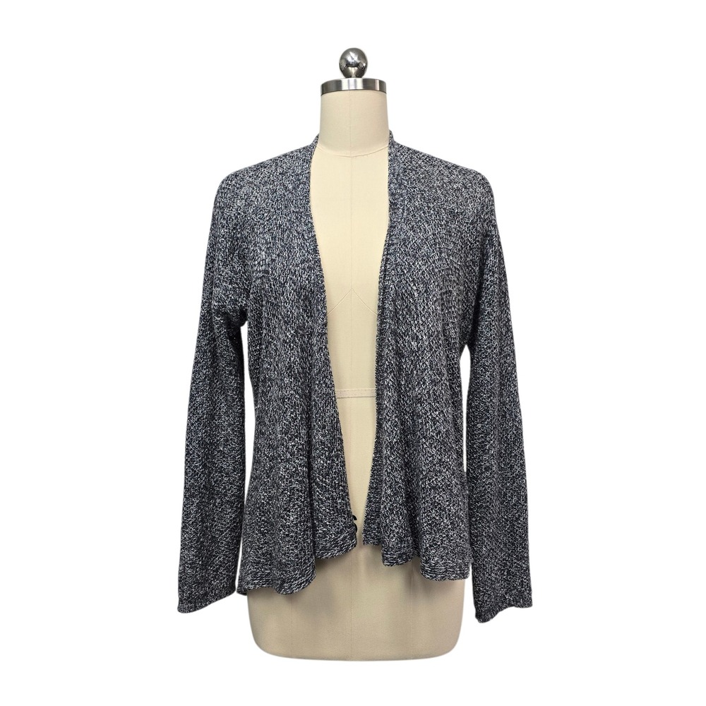 Eileen Fisher Open Front Knit‎ Cardigan Sweater Medium Speckled Grey Linen Blend